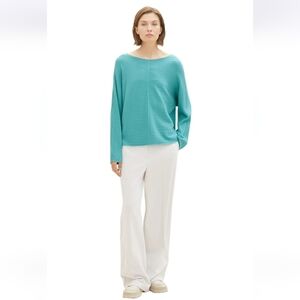 Tom Tailor Ribbed Batwing Sweater Aqua Teal LENZING ECOVERO Women’s M